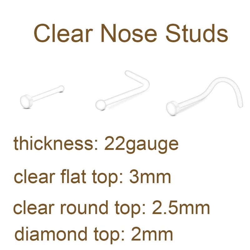 MODRSA 22g Clear Nose Studs Clear Nose Rings for Work Plastic Nose Rings for Surgery Bioflex L Shape Nose Piercing Retainers for Work - Image 2